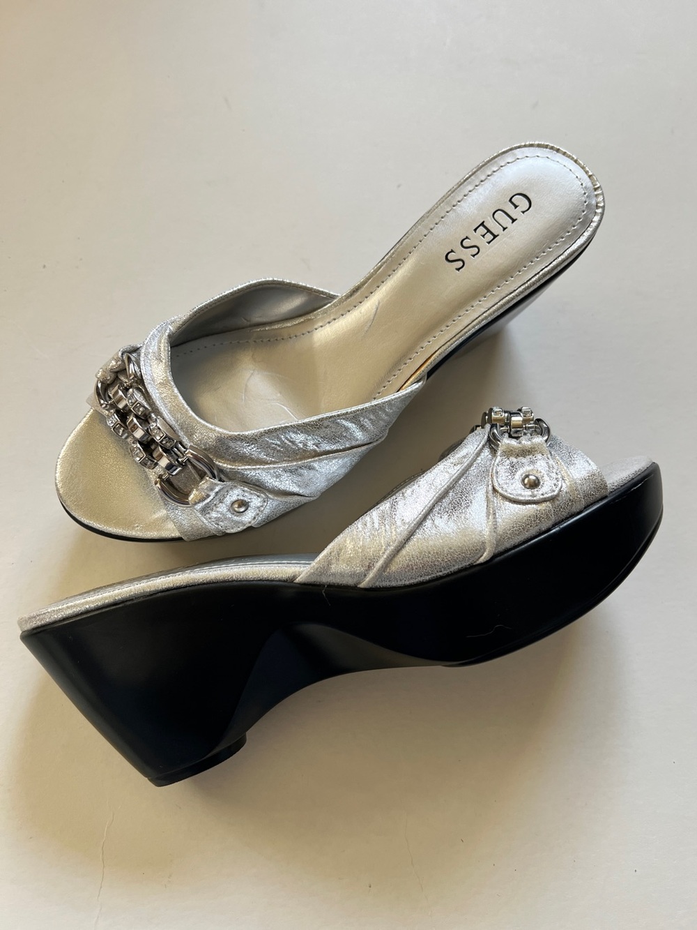 Guess Silver Metallic Bling Wedge Sandals - Picture 3 of 11